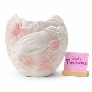 Vintage FTD 1993 Keepsake Mothers Day  White Pink Sentiment Ceramic Planter Vase